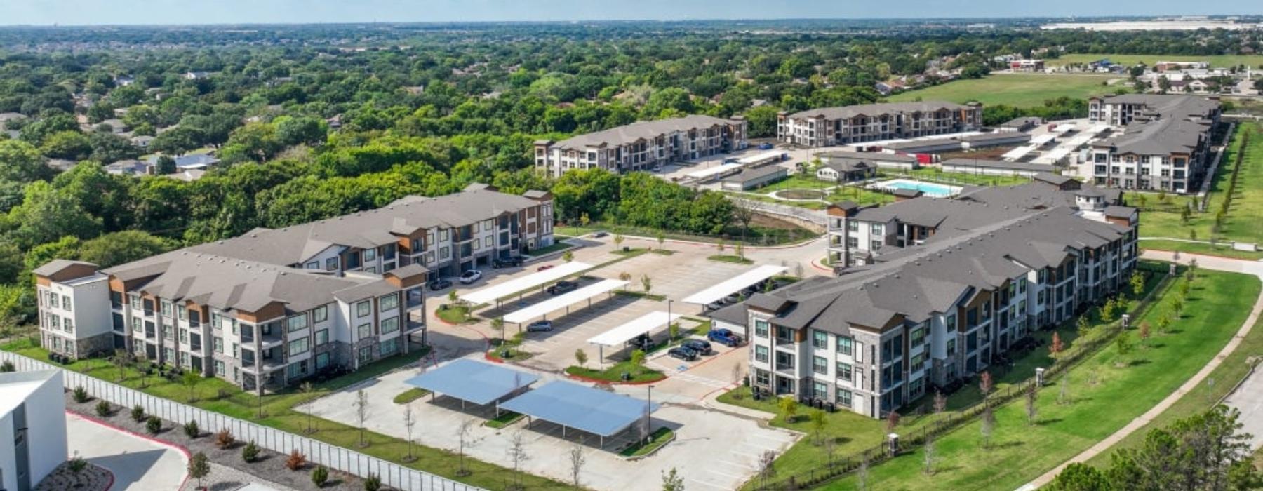 a high angle view of an apartment complex